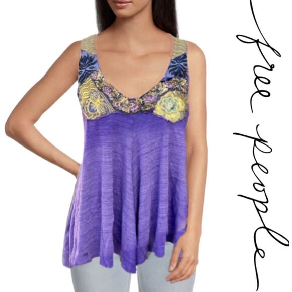 Free People Asymmetric Hem Embellished Bib Tank - Picture 1 of 6